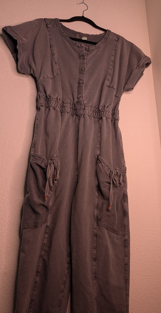 Anthropologie Saturday Sunday Boho Estela Gray Jumpsuit S Cargo Utility Travel